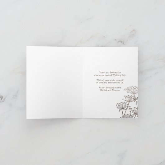 Chervil Braun Hochzeit Blume Mädchen danke Karte (Innenseite)