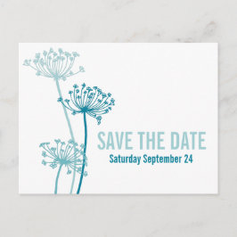 Chervil moderne grafische Blume Save the Date aqua Ankündigungspostkarte