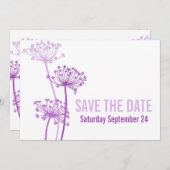 Chervil moderne grafische Blume Save the Date lila Ankündigung (Vorne/Hinten)