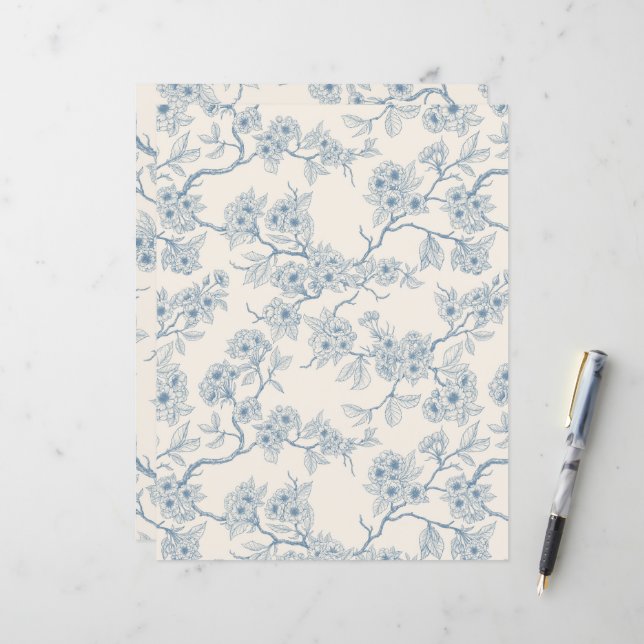 Chery blossom branches in blue and off white (Vorderseite/Rückseite Beispiel)