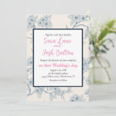 Chery blossom branches in blue and off white einladung (Stehend Vorderseite)