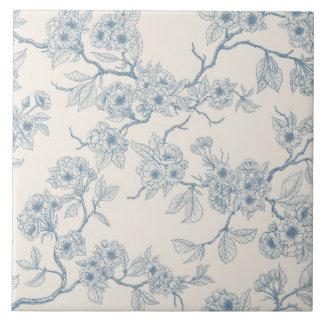 Chery blossom branches in blue and off white fliese
