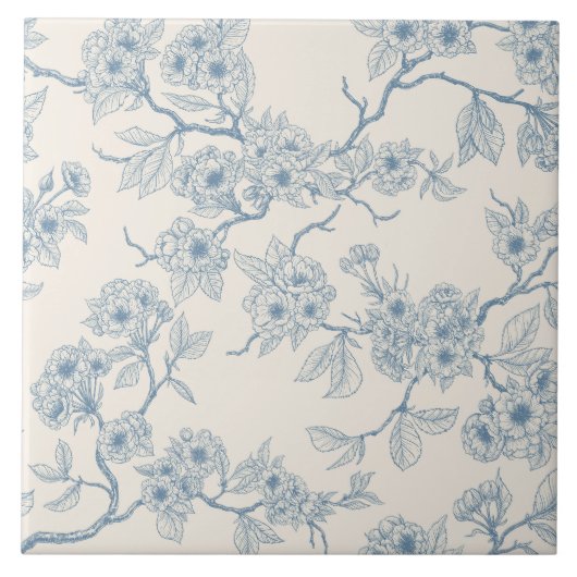 Chery blossom branches in blue and off white fliese (Vorderseite)