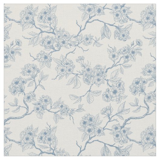 Chery blossom branches in blue and off white stoff (Nahaufnahme)