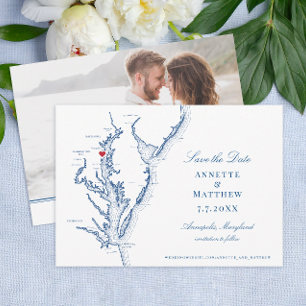 Chesapeake Bay Annapolis MD Navy Blau Hochzeit Save The Date