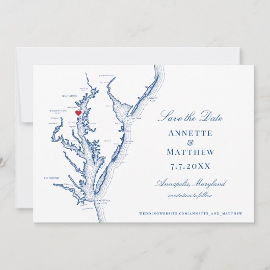 Chesapeake Bay Annapolis MD Navy Blue Wedding Save The Date (Vorderseite)