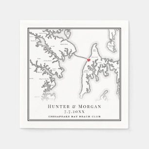 Chesapeake Bay Beach Club Schwarz-weiß Wedding Serviette