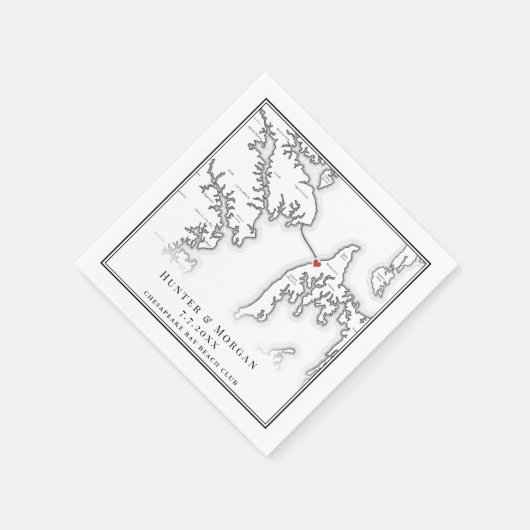 Chesapeake Bay Beach Club Schwarz-weiß Wedding Serviette (Ecke)