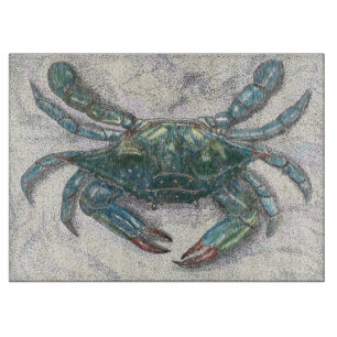 Chesapeake Bay Blue Crab Glas Cutting Board Schneidebrett