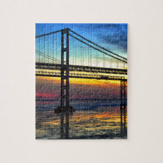 Chesapeake Bay Bridge Icy Sunset Silhouette Puzzle