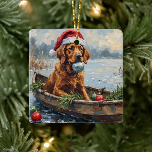 Chesapeake Bay Retriever Christmas Hunting Boat Keramikornament (Baum)
