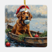 Chesapeake Bay Retriever Christmas Hunting Boat Keramikornament (Vorderseite)