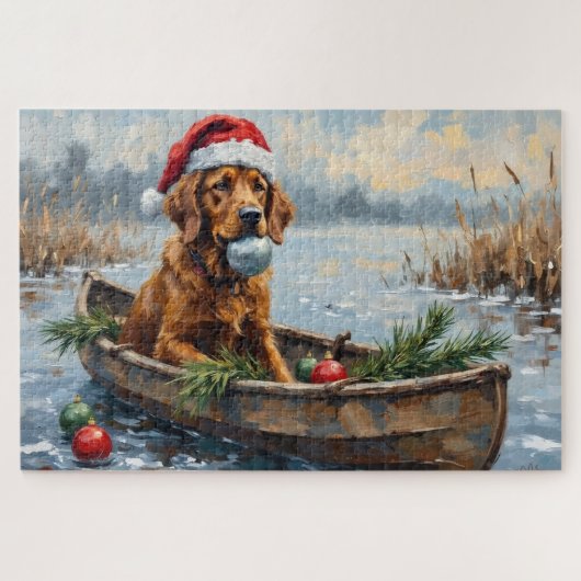 Chesapeake Bay Retriever Christmas Hunting Boat Puzzle (Horizontal)