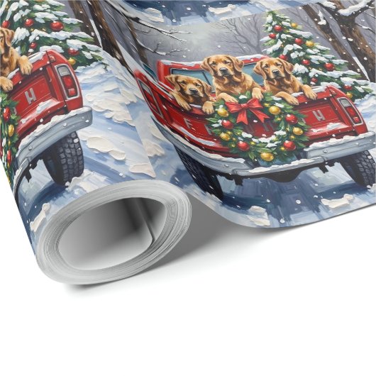 Chesapeake Bay Retriever Christmas Red Truck Geschenkpapier (Rolleneckpunkt)
