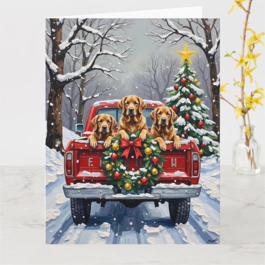 Chesapeake Bay Retriever Christmas Red Truck Karte (Gelbe Blume)