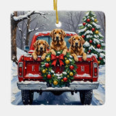 Chesapeake Bay Retriever Christmas Red Truck  Keramikornament (Vorderseite)