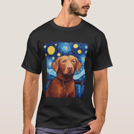 Chesapeake Bay Retriever Dog Funny Van Gogh Starry T-Shirt (Vorderseite)