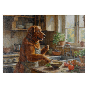 Chesapeake Bay Retriever kocht in der Küche Schneidebrett