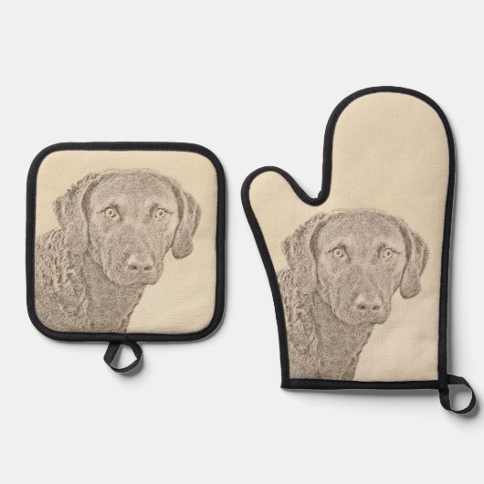 Chesapeake Bay Retriever Malerei Original Dog Art Ofenhandschuh & Topflappen-Set (Vorderseite)
