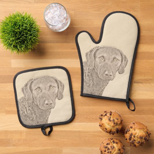 Chesapeake Bay Retriever Malerei Original Dog Art Ofenhandschuh & Topflappen-Set (Oben Unten)