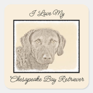 Chesapeake Bay Retriever Malerei Original Dog Art Quadratischer Aufkleber