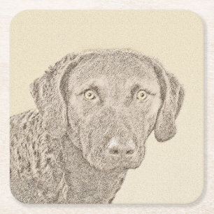 Chesapeake Bay Retriever Malerei Original Dog Art Rechteckiger Pappuntersetzer