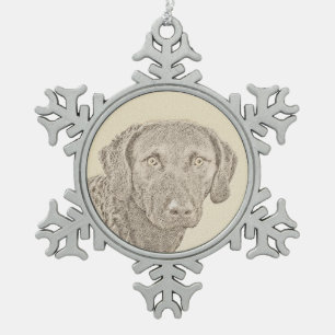 Chesapeake Bay Retriever Malerei Original Dog Art Schneeflocken Zinn-Ornament