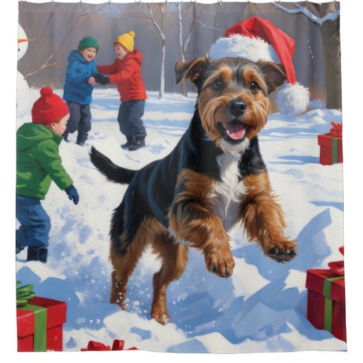 Chesapeake Bay Retriever Schnee mit Weihnachtsmütz Duschvorhang (Vorderseite)