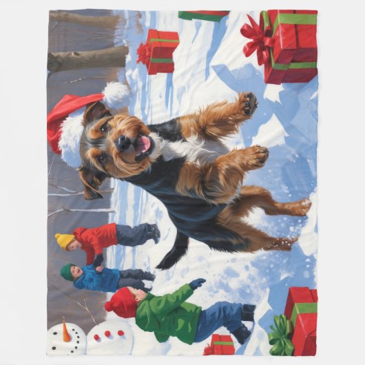 Chesapeake Bay Retriever Schnee mit Weihnachtsmütz Fleecedecke (Vorderseite)