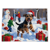 Chesapeake Bay Retriever Schnee mit Weihnachtsmütz Große Geschenktüte (Vorderseite)