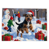 Chesapeake Bay Retriever Schnee mit Weihnachtsmütz Große Geschenktüte (Rückseite)