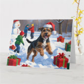 Chesapeake Bay Retriever Schnee mit Weihnachtsmütz Karte (Gelbe Blume)