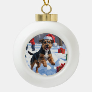 Chesapeake Bay Retriever Schnee mit Weihnachtsmütz Keramik Kugel-Ornament