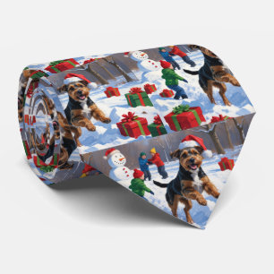 Chesapeake Bay Retriever Schnee mit Weihnachtsmütz Krawatte