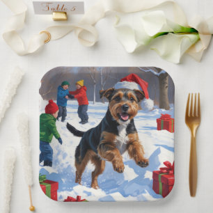 Chesapeake Bay Retriever Schnee mit Weihnachtsmütz Pappteller