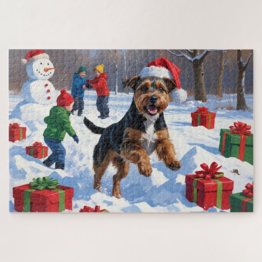 Chesapeake Bay Retriever Schnee mit Weihnachtsmütz Puzzle (Horizontal)
