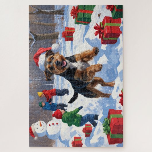 Chesapeake Bay Retriever Schnee mit Weihnachtsmütz Puzzle (Vertikal)