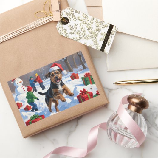 Chesapeake Bay Retriever Schnee mit Weihnachtsmütz Rechteckiger Aufkleber (Schenken)