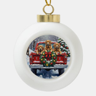 Chesapeake Bay Retriever Weihnachten Roter LKW Keramik Kugel-Ornament