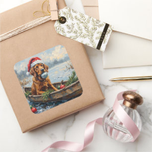Chesapeake Bay Retriever Weihnachts-Jagdbboot Quadratischer Aufkleber