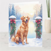 Chesapeake Bay Retriever Winter Lakeside Christmas Karte (Vorderseite)