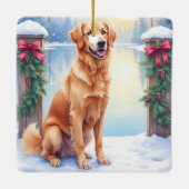 Chesapeake Bay Retriever Winter Lakeside Christmas Keramikornament (Rückseite)