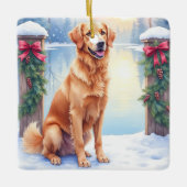 Chesapeake Bay Retriever Winter Lakeside Christmas Keramikornament (Vorderseite)