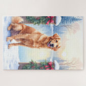 Chesapeake Bay Retriever Winter Lakeside Christmas Puzzle (Horizontal)