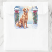 Chesapeake Bay Retriever Winter Lakeside Christmas Quadratischer Aufkleber (Tasche)