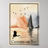 Chesapeake Bay Sailboat and Birds Sunset Poster (Vorne)