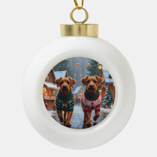 Chesapeake Bay Terrier Christmas Snow Holiday Keramik Kugel-Ornament (Vorderseite)