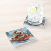 Chesapeake Bay Terrier Dog in Sledge Weihnachten Glasuntersetzer (Schrägansicht)