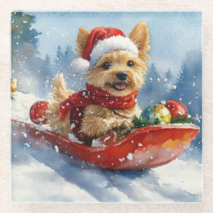 Chesapeake Bay Terrier Dog in Sledge Weihnachten Glasuntersetzer