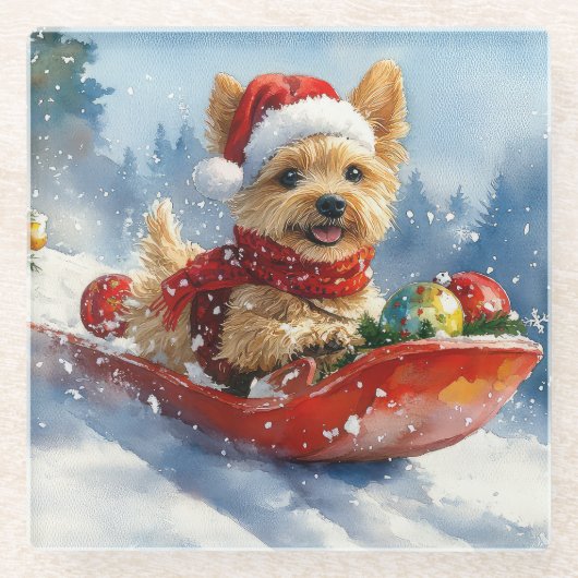 Chesapeake Bay Terrier Dog in Sledge Weihnachten Glasuntersetzer (Vorderseite)